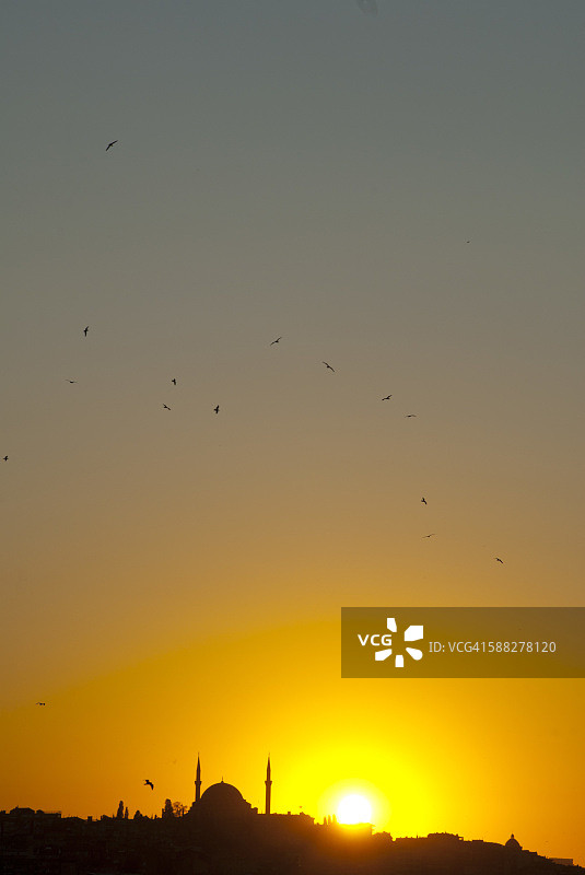 土耳其伊斯坦布尔清真寺日落图片素材