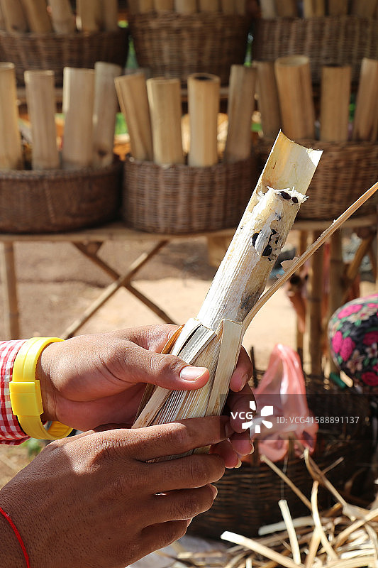 竹筒饭小吃，柬埔寨图片素材