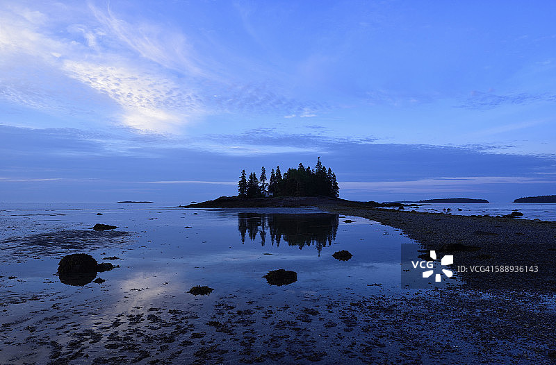 缅因州彭obscot湾猫头鹰头低潮黎明图片素材