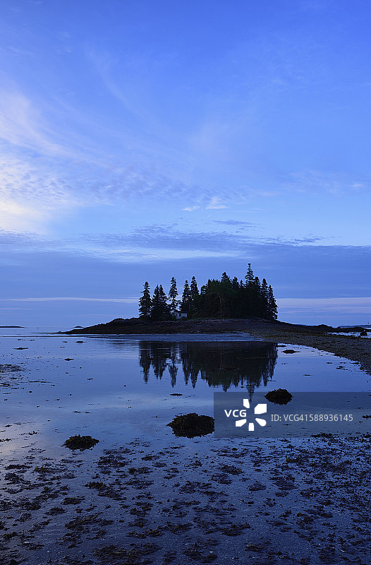 缅因州彭obscot湾猫头鹰头低潮黎明图片素材