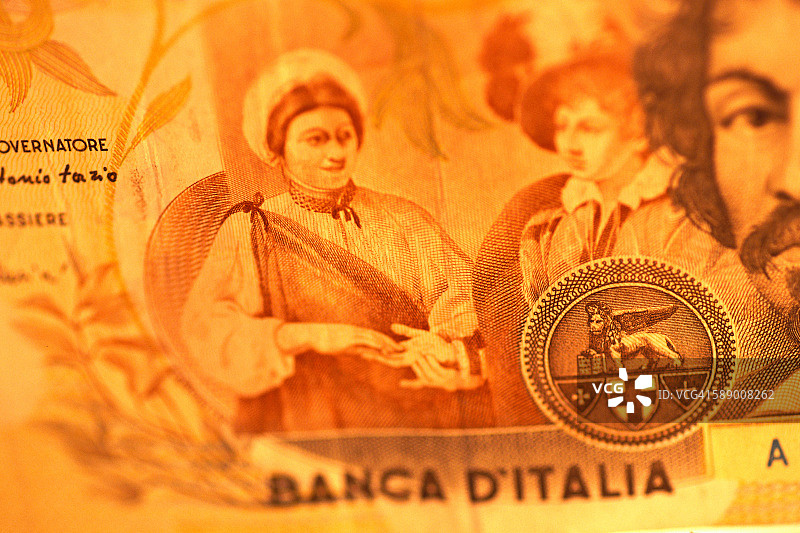意大利10万里拉纸币特写图片素材