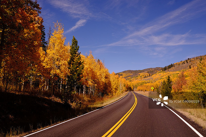 科罗拉多州秋季的开阔道路图片素材