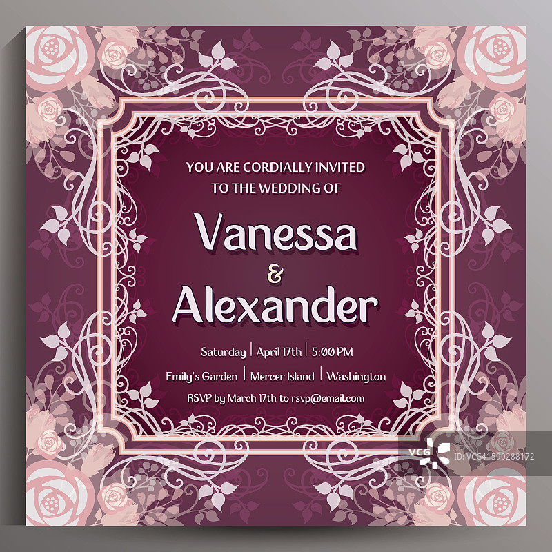 勃艮第色的浪漫婚礼邀请函图片素材