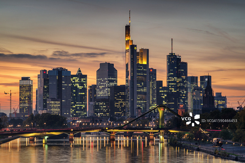 美因河畔法兰克福城市天际线日落图片素材