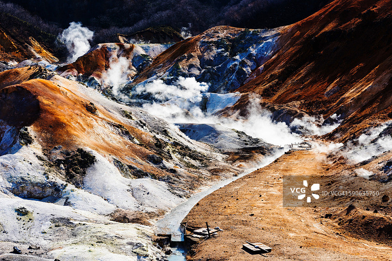 北海道登别温泉或地狱谷的S形弯道图片素材