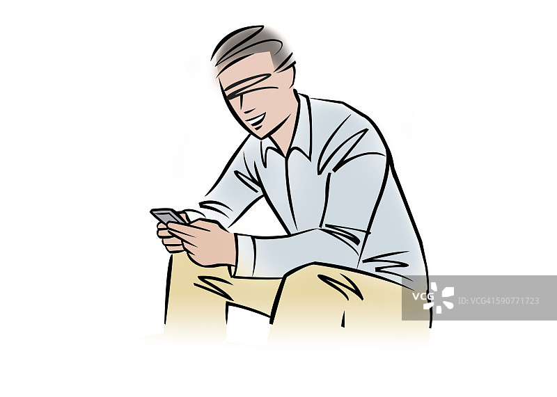 男人使用智能手机的插画图片素材