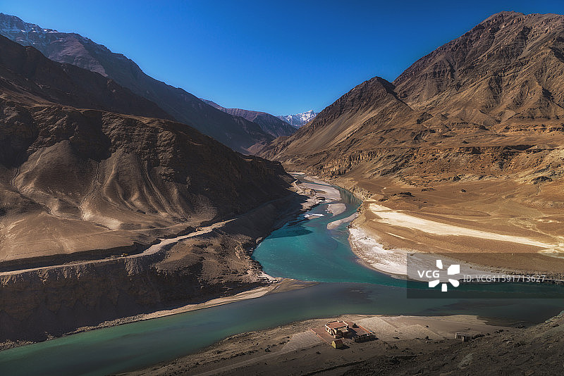 赞斯卡河与印度河的交汇点图片素材