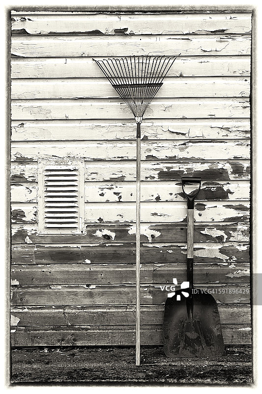 耙子和铲子静物图片素材