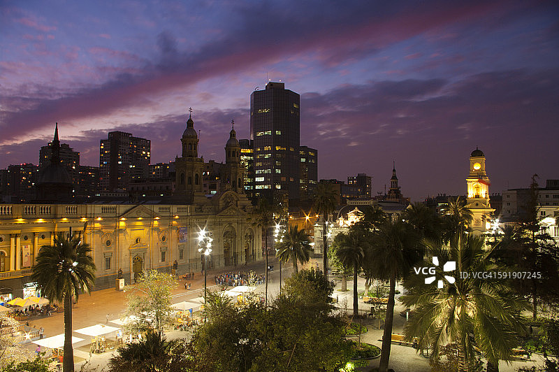 智利圣地亚哥市中心日落图片素材