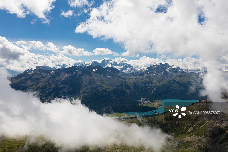 从内尔峰看锡尔瓦普拉纳湖全景图片素材