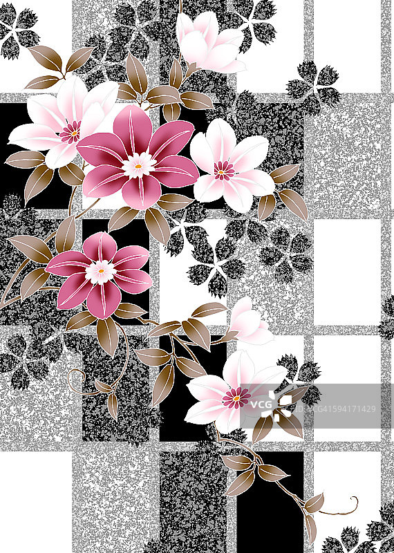 东方背景与铁线莲图片素材