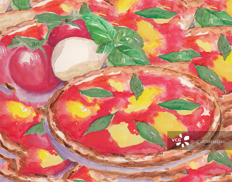 水彩风格手绘披萨背景图片素材