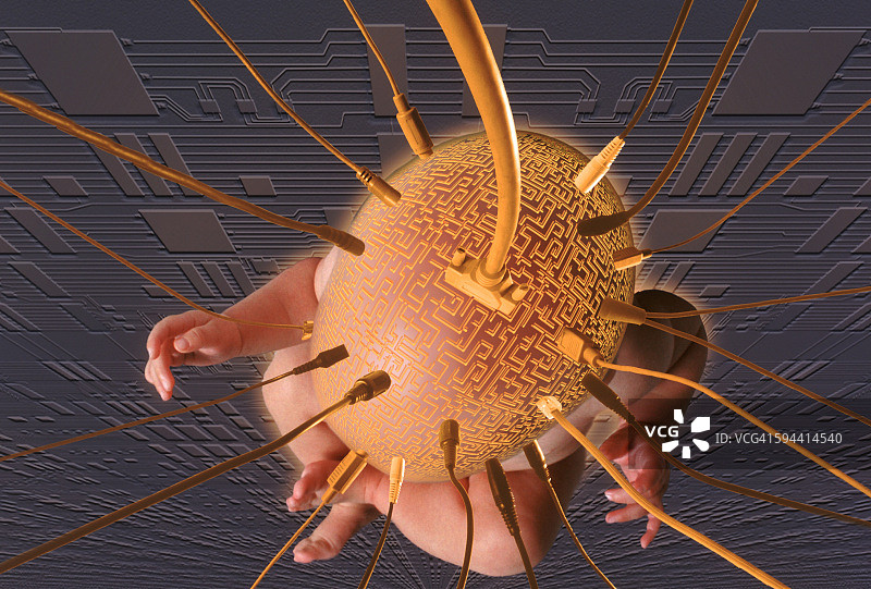 连接电线的婴儿图片素材