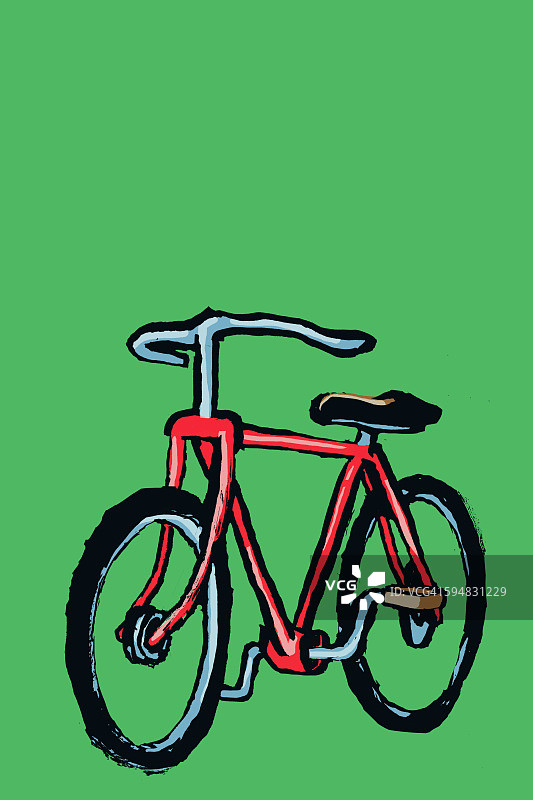 停靠在绿色背景前的自行车插画图片素材