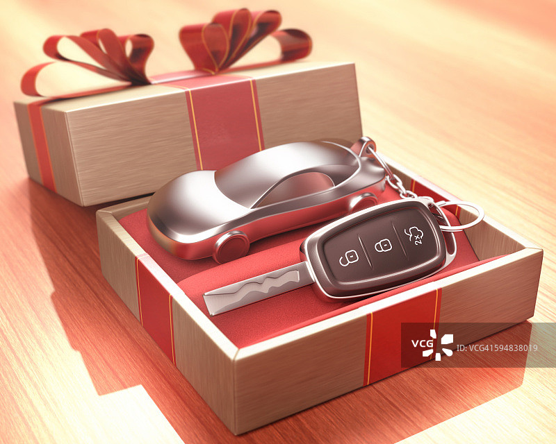 里面有车钥匙的礼品盒图片素材
