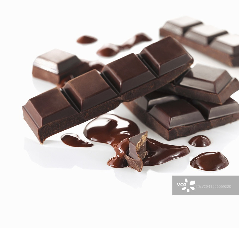 巧克力块与融化的巧克力图片素材