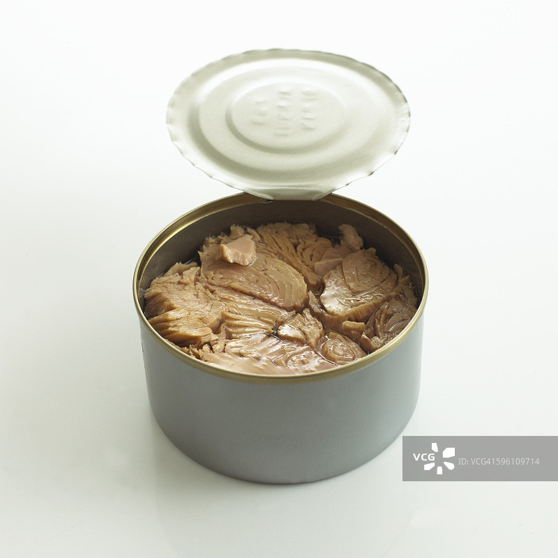 开启的锡罐中的金枪鱼图片素材