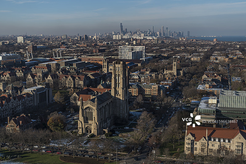 芝加哥大学洛克菲勒教堂航拍图片素材