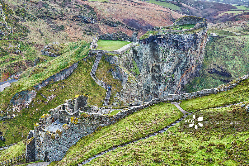 英国康沃尔丁廷agel城堡遗址图片素材