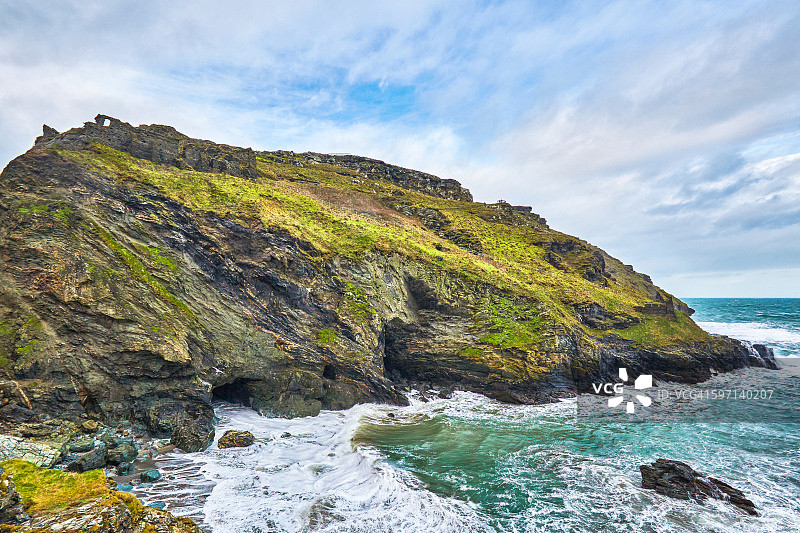 康沃尔廷塔哲城堡和梅林洞穴图片素材