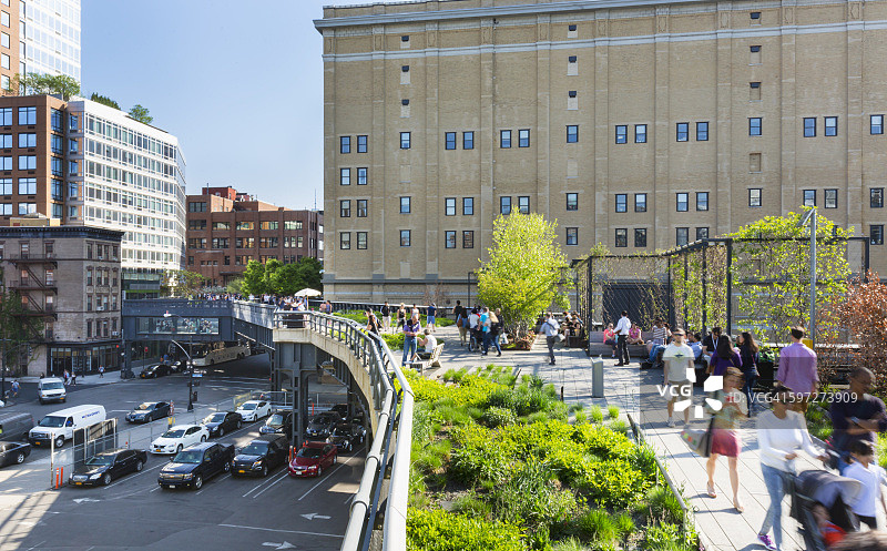 纽约高线公园和惠特尼美国艺术博物馆高角度视图图片素材