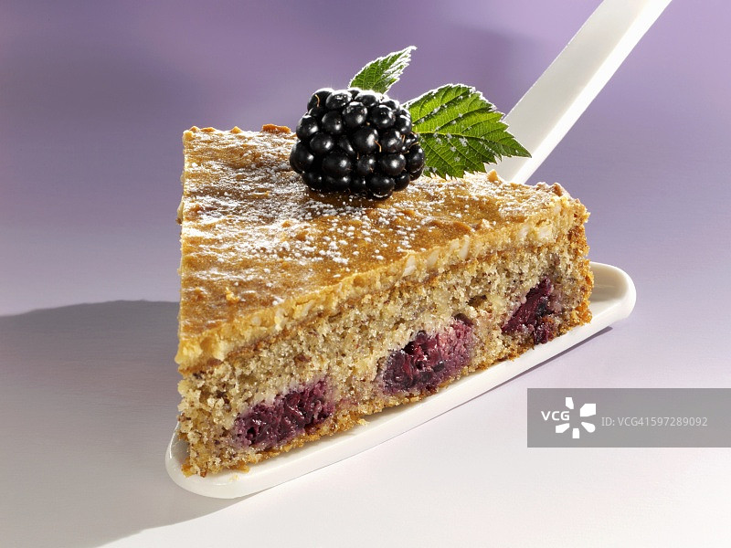 蛋糕铲上的黑莓坚果蛋糕图片素材