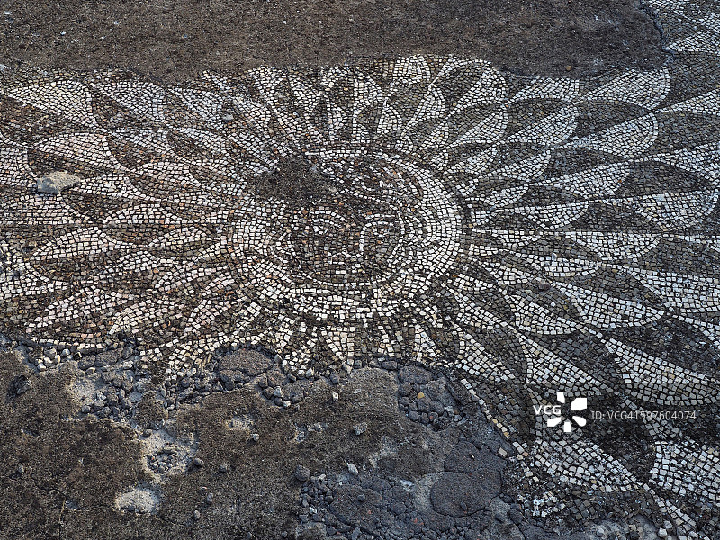 描绘美杜莎的马赛克，韦诺萨考古公园，意大利南部巴西利卡塔图片素材