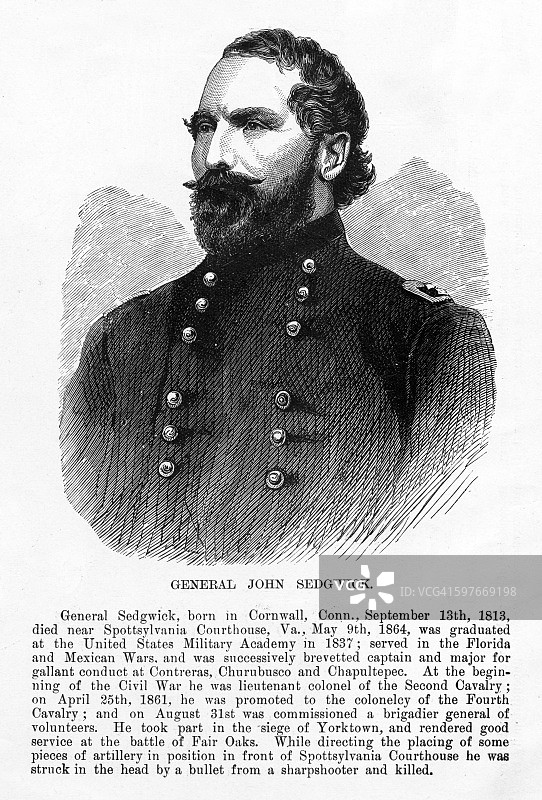 联邦军约翰· Sedgwick将军内战版画，约1865年图片素材