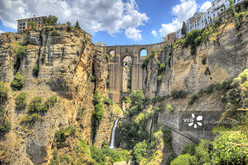 龙达著名桥梁与洞穴峭壁图片素材