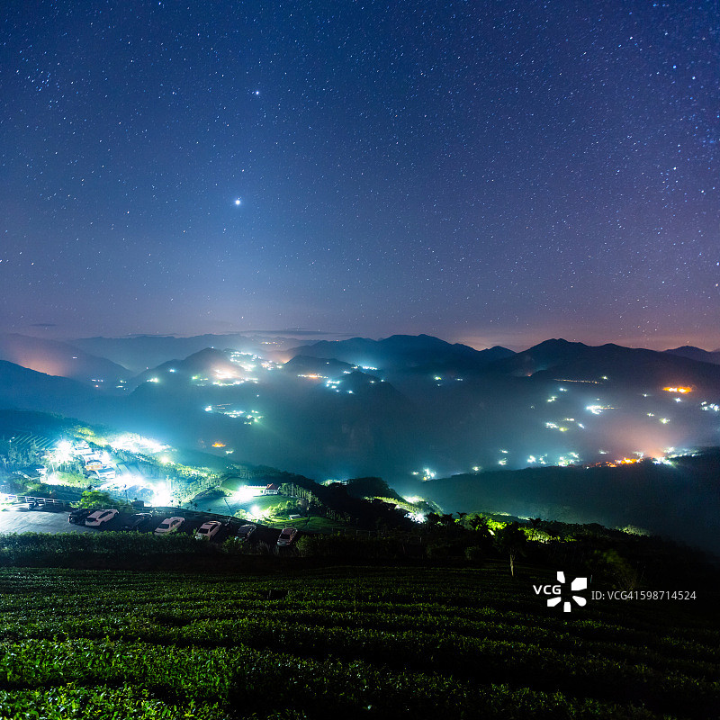 星空下的茶园图片素材
