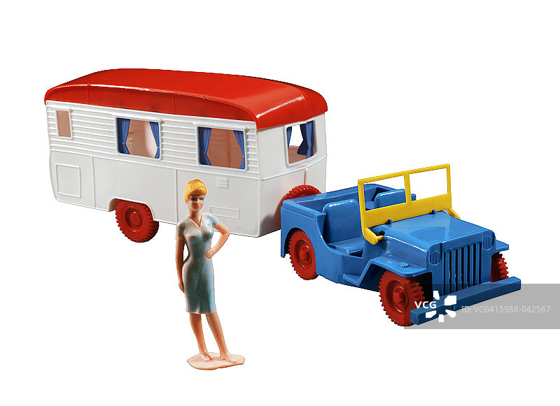 玩具女人、吉普车、移动房屋图片素材