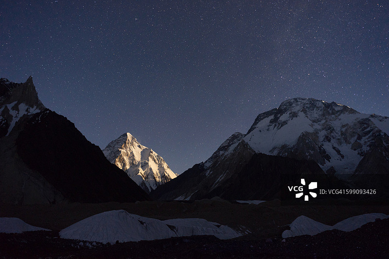 月光下的乔戈里峰，Concordia营地图片素材