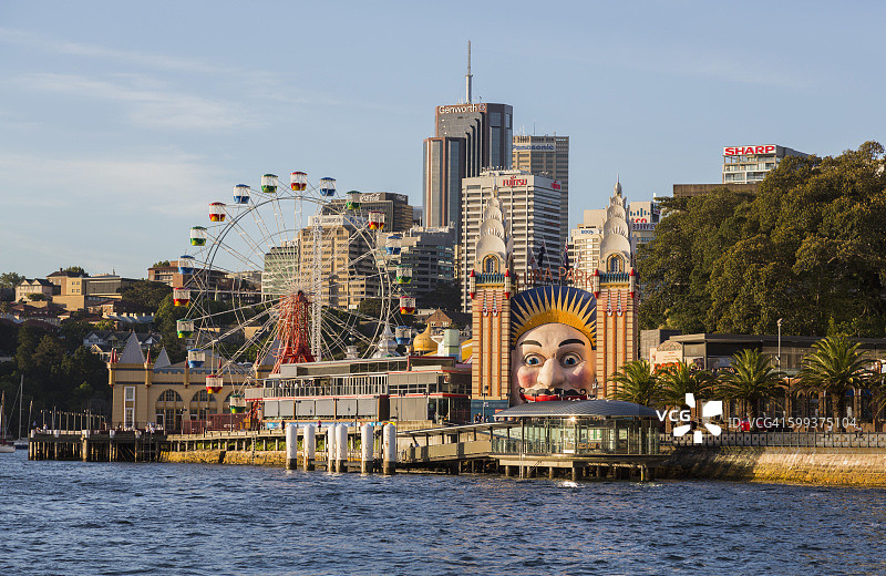 澳大利亚悉尼月神公园游乐场和城市景观图片素材