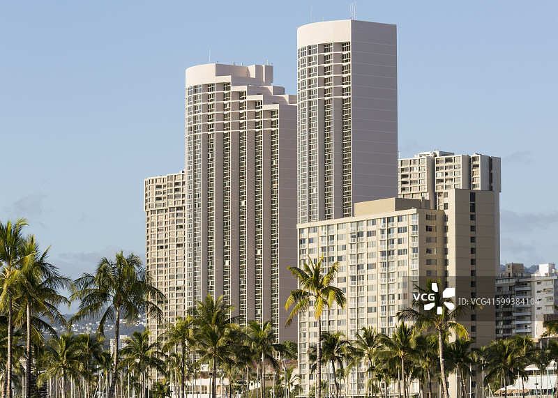 美国夏威夷瓦胡岛威基基海滨现代酒店建筑外景图片素材