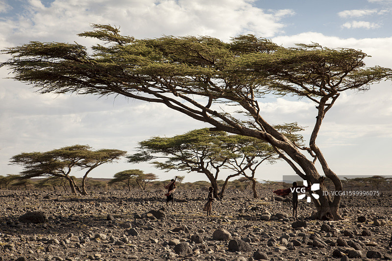 岩石景观中的图尔卡纳部落男子图片素材