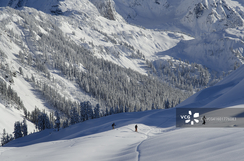 华盛顿州北喀斯喀特山脉的野外滑雪者图片素材
