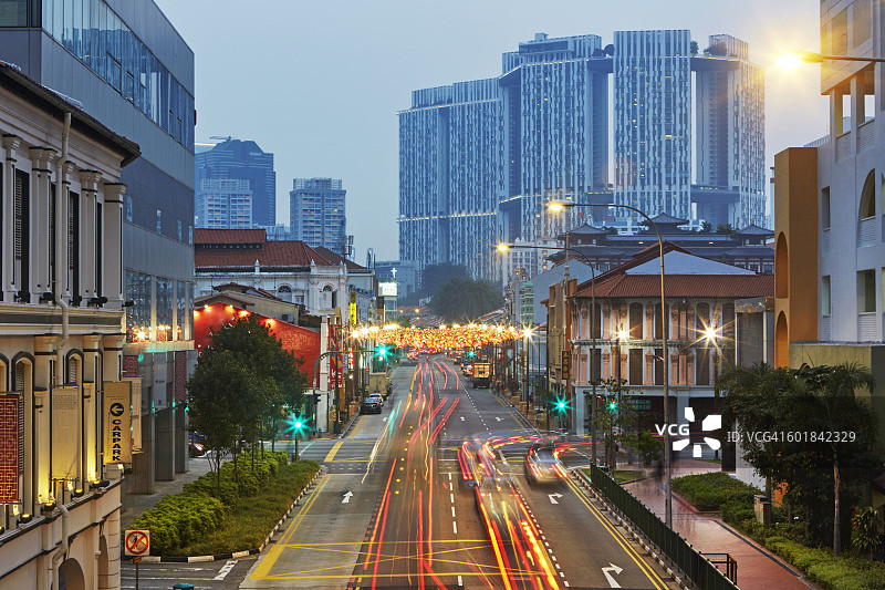 新加坡唐人街区黄昏景色图片素材