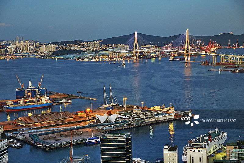 釜山港大桥航拍景色图片素材