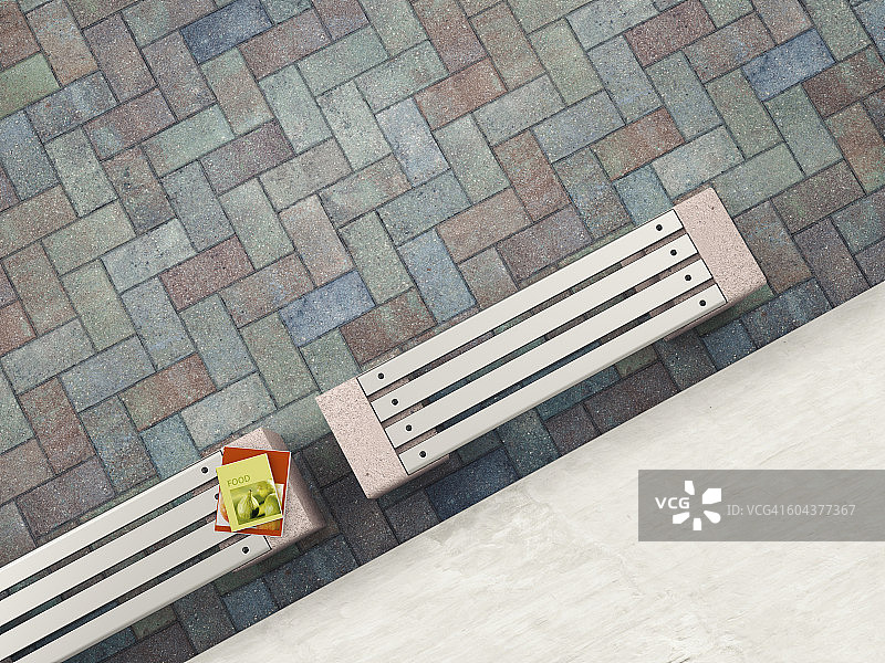 长凳上的书堆，3D渲染图片素材