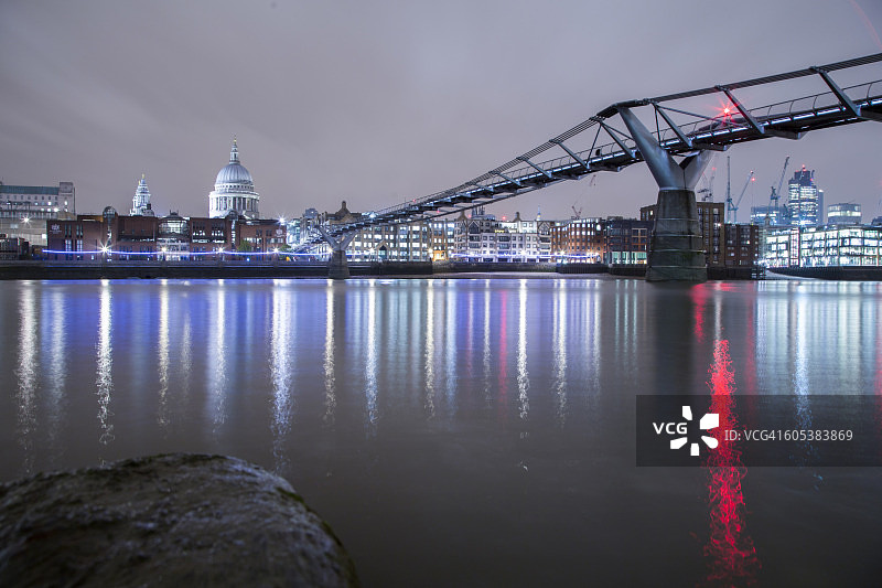 伦敦夜景：圣保罗座堂与千禧桥图片素材