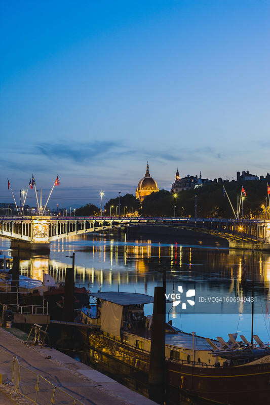 罗纳河、拉法耶特桥和主宫医院图片素材