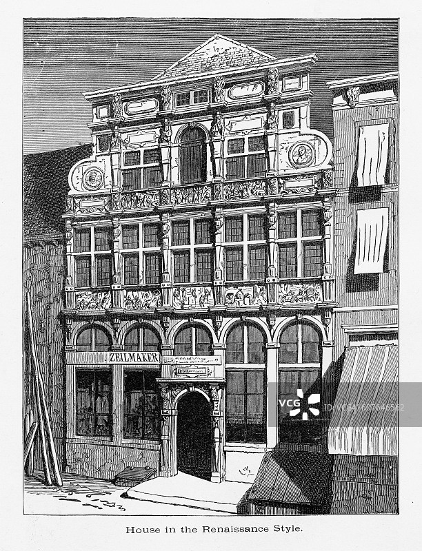 荷兰泽兰省米德尔堡的文艺复兴风格房屋，1887年图片素材
