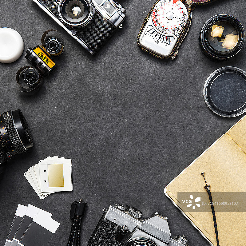 复古摄影器材的俯视图图片素材
