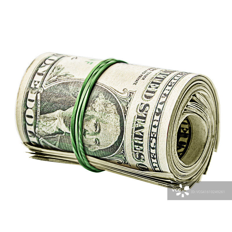 摄影棚里的一卷旧美元纸币，用于抠图图片素材