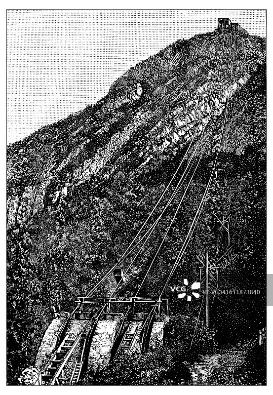 格勒诺布尔法国门缆车古董插画图片素材