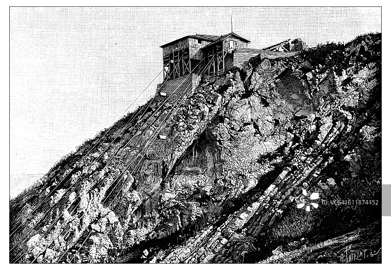 格勒诺布尔法国门缆车古董插画图片素材