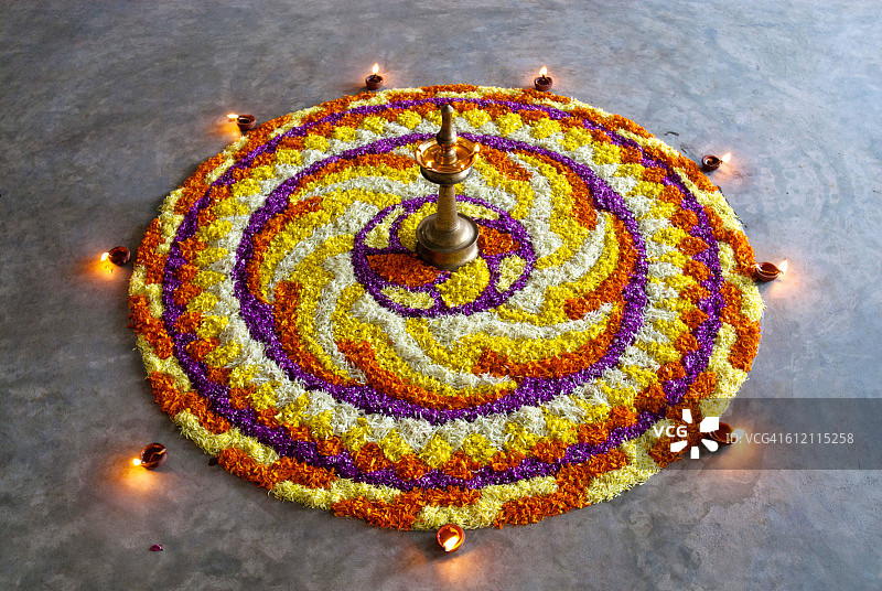 奥南节日的鲜花装饰，印度喀拉拉邦图片素材