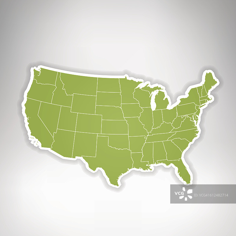灰色背景上的白色边框美国绿色地图图片素材
