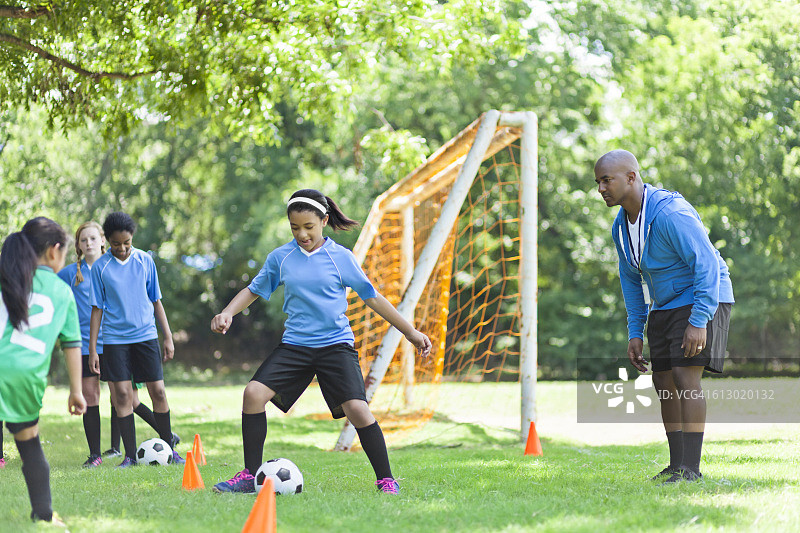 非裔美国女足球运动员训练中图片素材