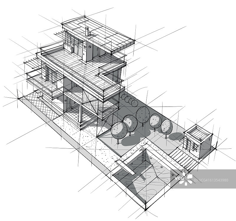 手绘黑白建筑图片素材